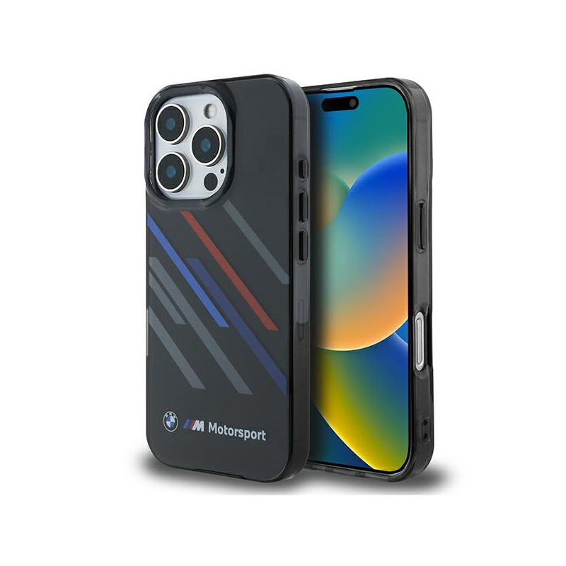 BMW Motosport IML Random Stripes Pouzdro na iPhone 16 Pro Max - černé