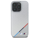 BMW M Carbon karbonové pouzdro s tříbarevnou linkou MagSafe na iPhone 16 Pro - šedé