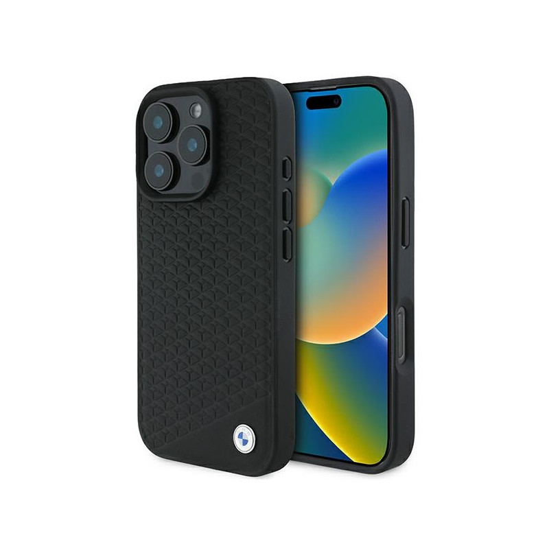 BMW Signature kožené pouzdro s kovovým logem Diamond MagSafe na iPhone 16 Pro Max - černé