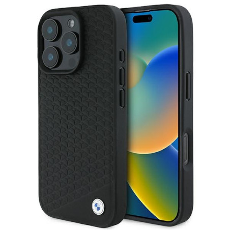 BMW Signature kožené pouzdro s kovovým logem Diamond MagSafe na iPhone 16 Pro Max - černé
