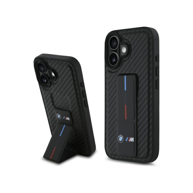 BMW M Grip Stand Smooth a karbonové pouzdro na iPhone 16 - černé