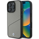 BMW Sign kožené strukturované pouzdro s linkou MagSafe na iPhone 16 Pro - šedé