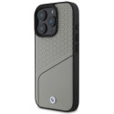 BMW Sign kožené strukturované pouzdro s linkou MagSafe na iPhone 16 Pro - šedé