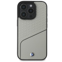 BMW Sign kožené strukturované pouzdro s linkou MagSafe na iPhone 16 Pro - šedé