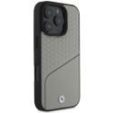 BMW Sign kožené strukturované pouzdro s linkou MagSafe na iPhone 16 Pro - šedé