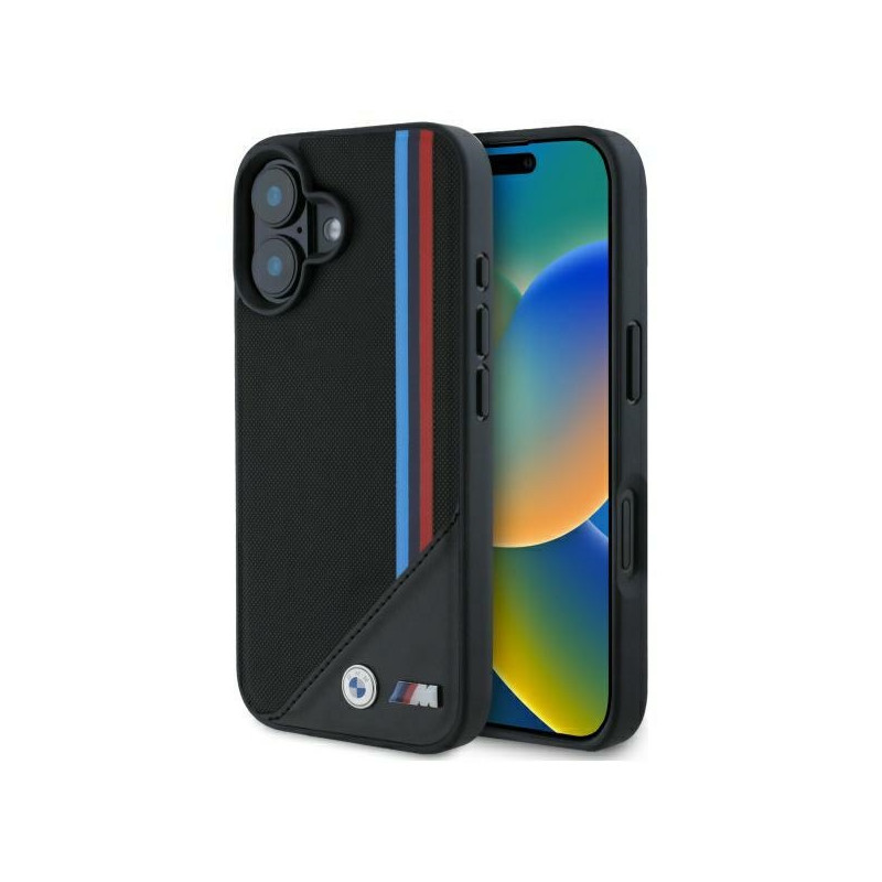 BMW pouzdro M Meshed Tricolor Stripes MagSafe pro iPhone 16 – černé