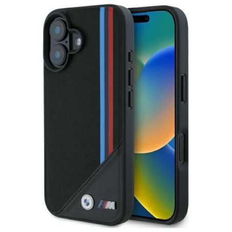 BMW pouzdro M Meshed Tricolor Stripes MagSafe pro iPhone 16 – černé