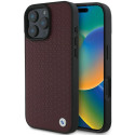 BMW Sign kožené pouzdro s kovovým logem Diamond MagSafe na iPhone 16 Pro Max - červené