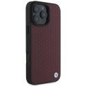 BMW Sign kožené pouzdro s kovovým logem Diamond MagSafe na iPhone 16 Pro Max - červené