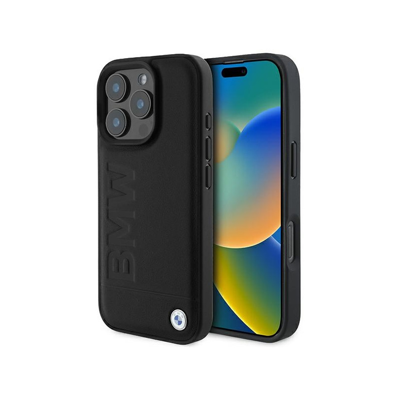 BMW kožené pouzdro Hot Stamp MagSafe na iPhone 16 Pro Max - černé