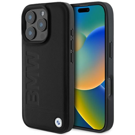 BMW kožené pouzdro Hot Stamp MagSafe na iPhone 16 Pro Max - černé