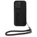 BMW kožené pouzdro Signature Leather Wordmark Cord pro iPhone 16 Pro – černé