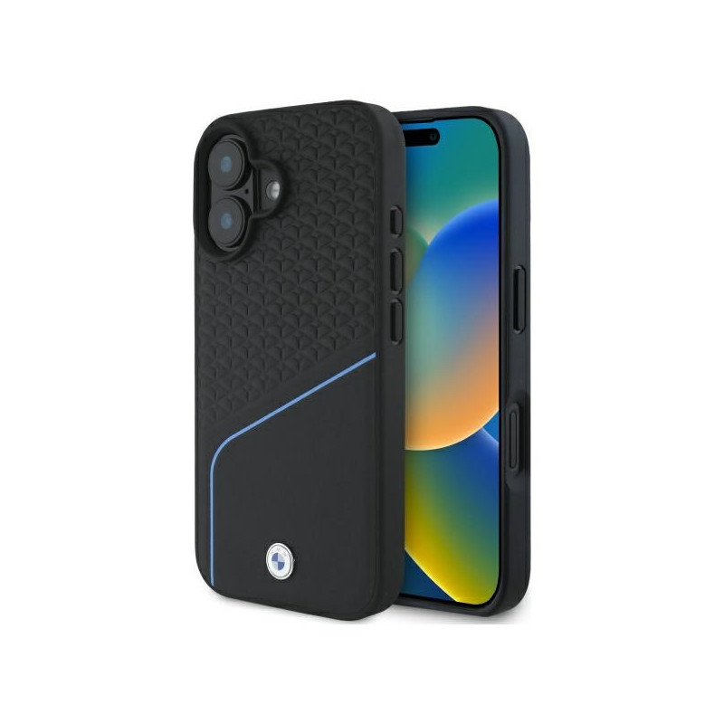 BMW MagSafe pouzdro Sign Leather Textured And Line pro iPhone 16 – černé