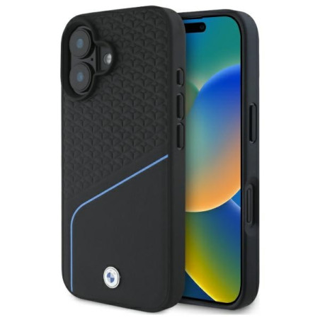 BMW MagSafe pouzdro Sign Leather Textured And Line pro iPhone 16 – černé