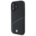 BMW MagSafe pouzdro Sign Leather Textured And Line pro iPhone 16 – černé