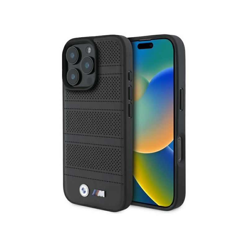 BMW pouzdro M Perforated And Stitched Line MagSafe pro iPhone 16 Pro Max – černé
