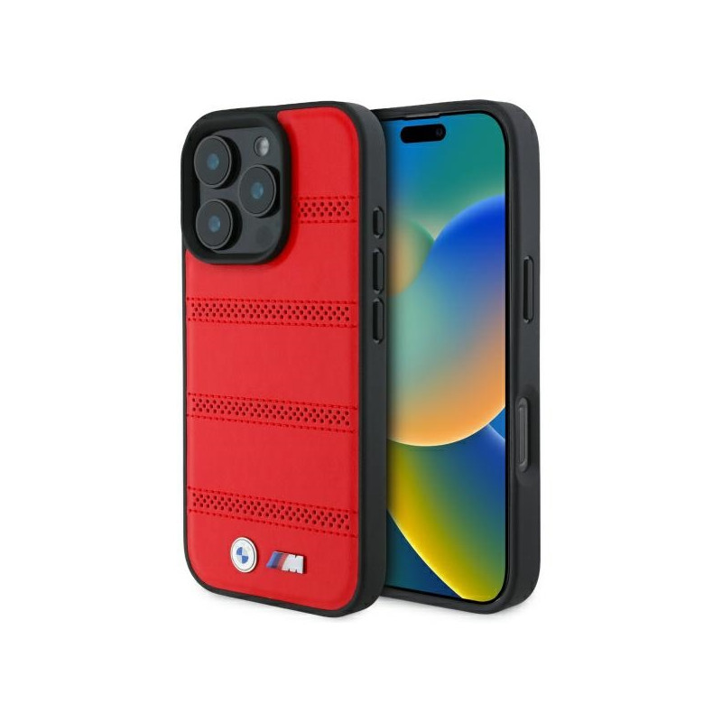 BMW M Perforated And Stitched Line MagSafe kryt pro iPhone 16 Pro Max – červený