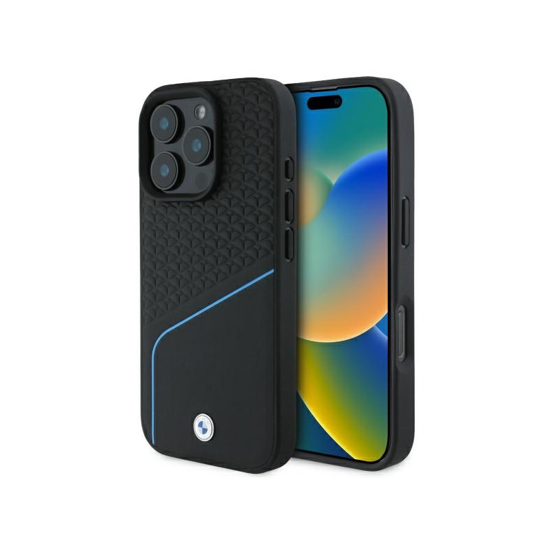 BMW pouzdro Sign Leather Textured And Line MagSafe pro iPhone 16 Pro Max – černé