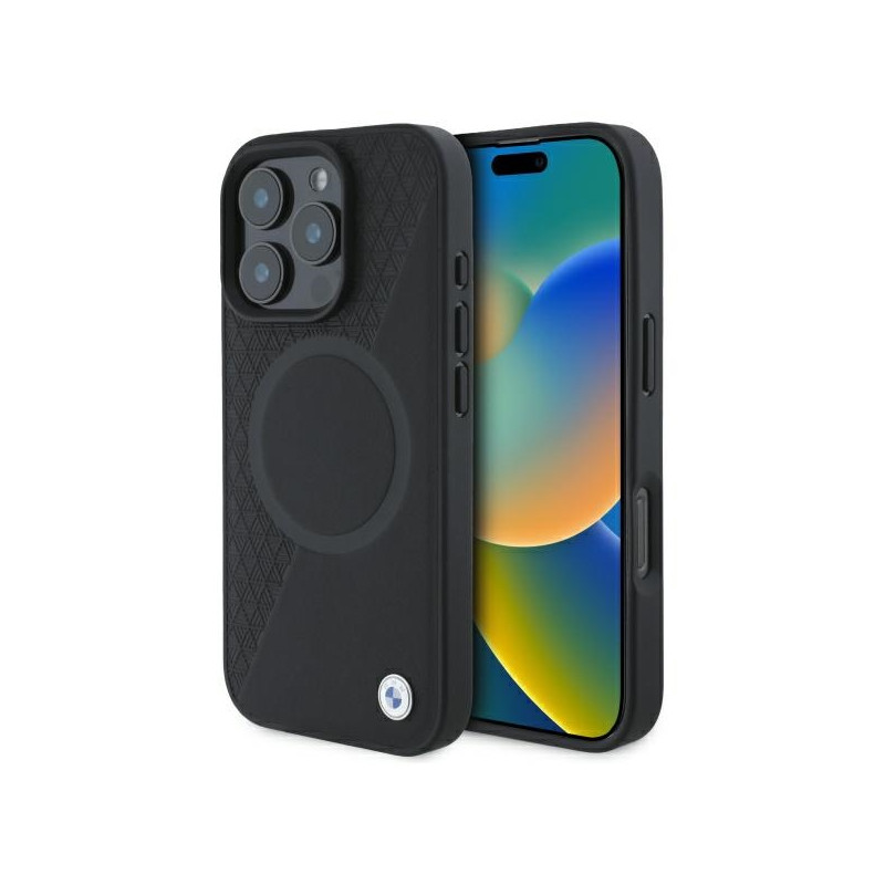 BMW pouzdro Sign Leather Half Textured And Circle MagSafe pro iPhone 16 Pro Max – černé
