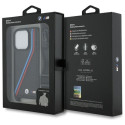 BMW M Edition karbonové pouzdro s tříbarevnými linkami a poutkem na iPhone 16 Pro - černé