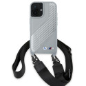 BMW M Edition karbonové pouzdro Carbon Stripe a Strap na iPhone 16 - šedé