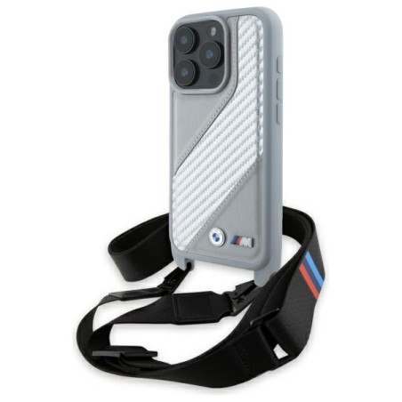 BMW M Edition karbonové pouzdro Carbon Stripe a Strap na iPhone 16 Pro Max - šedé
