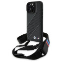 BMW M Edition karbonové pouzdro Carbon Stripe a Strap na iPhone 16 Pro Max - černé