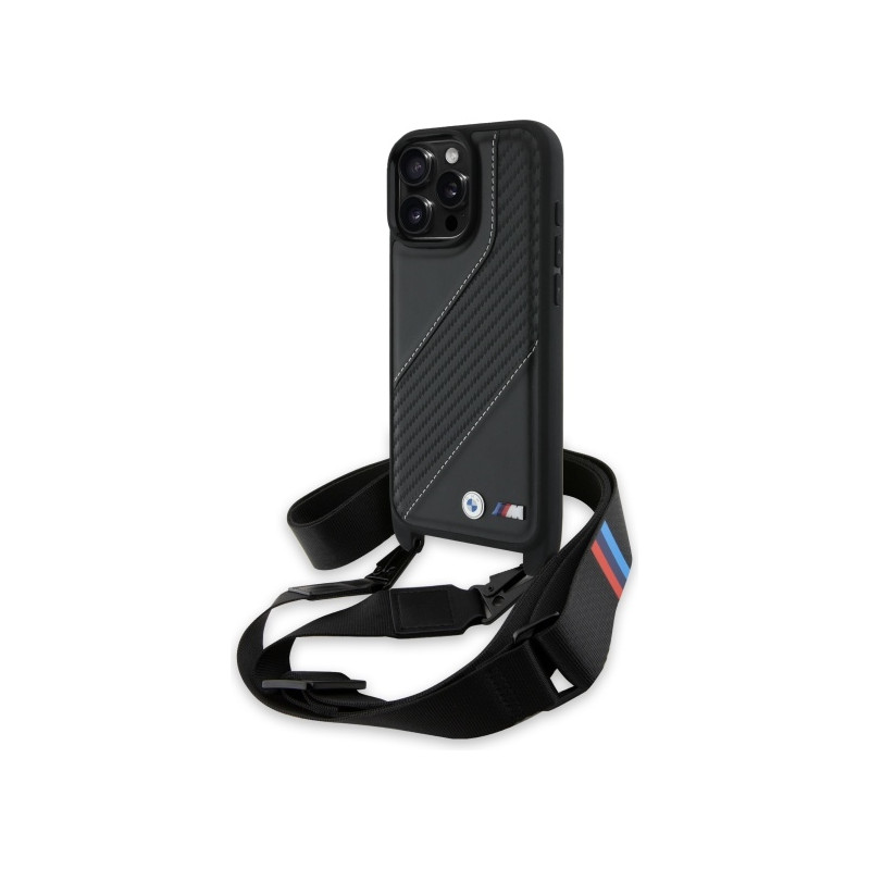 BMW M Edition karbonové pouzdro Carbon Stripe a Strap na iPhone 16 Pro Max - černé