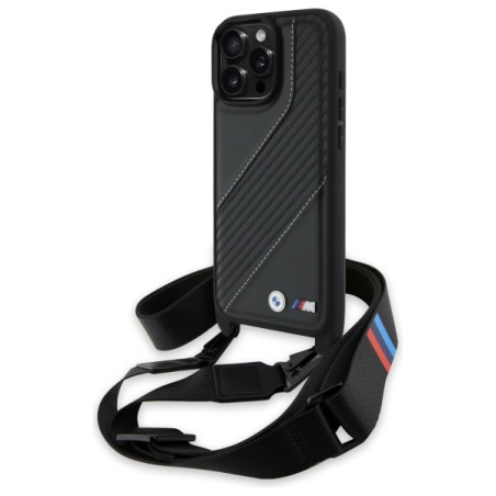 BMW M Edition karbonové pouzdro Carbon Stripe a Strap na iPhone 16 Pro Max - černé