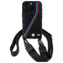 BMW M Edition karbonové pouzdro s tříbarevnými linkami a poutkem na iPhone 16 Pro Max - černé