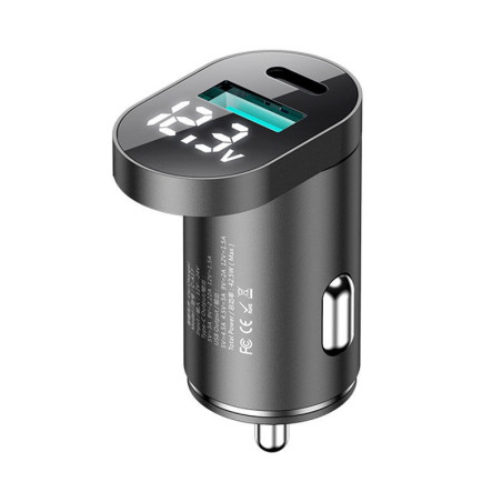 JOYROOM C-A17 Duální autonabíječka s LCD displejem USB+USB-C s výkonem 48W, stříbrná