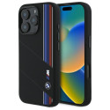 BMW Silicone silikonové pouzdro s tříbarevnými linkami MagSafe na iPhone 16 Pro - černé