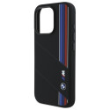 BMW Silicone silikonové pouzdro s tříbarevnými linkami MagSafe na iPhone 16 Pro - černé