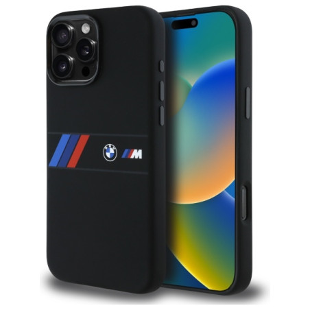 BMW Silikonové pouzdro Middle Stripe MagSafe na iPhone 16 Pro Max - černé