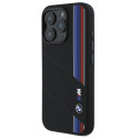 BMW Silikonové pouzdro Cut Tricolor Lines MagSafe na iPhone 16 Pro Max - černé