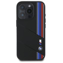 BMW Silikonové pouzdro Cut Tricolor Lines MagSafe na iPhone 16 Pro Max - černé