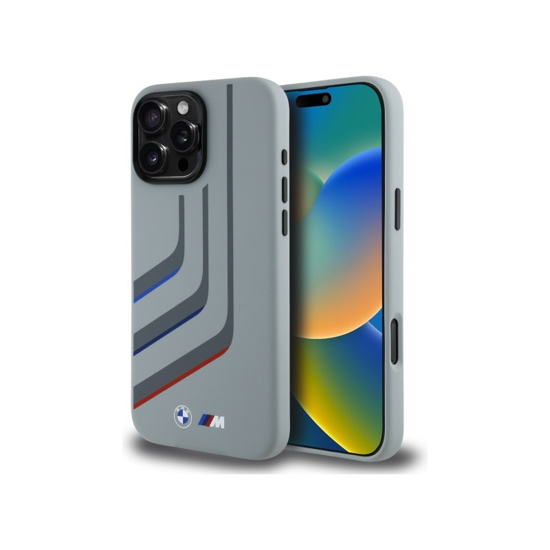 BMW Silikonové pouzdro Turning Lines MagSafe na iPhone 16 Pro Max - šedé