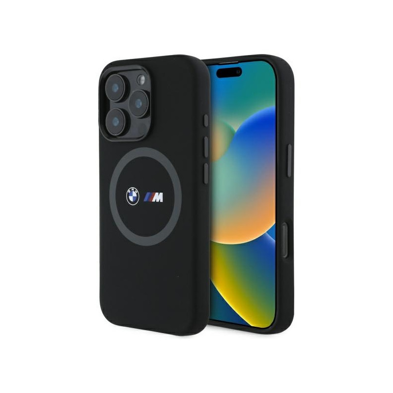 BMW M Silikonové pouzdro Printed Ring MagSafe na iPhone 16 Pro Max - černé