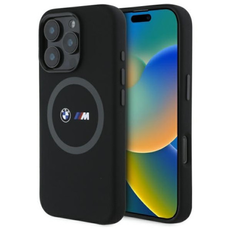 BMW M Silikonové pouzdro Printed Ring MagSafe na iPhone 16 Pro Max - černé