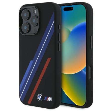 BMW Silikonové pouzdro Random Lines MagSafe na iPhone 16 Pro Max - černé