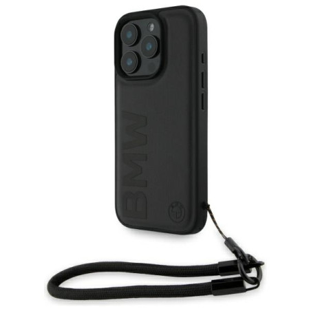 BMW pouzdro Signature Leather Wordmark Cord pro iPhone 16 Pro Max – černé