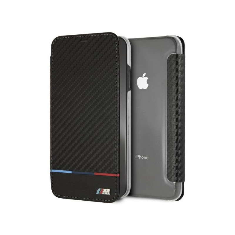 BMW pouzdro Carbon Tricolor Stripe pro iPhone XS Max – černé