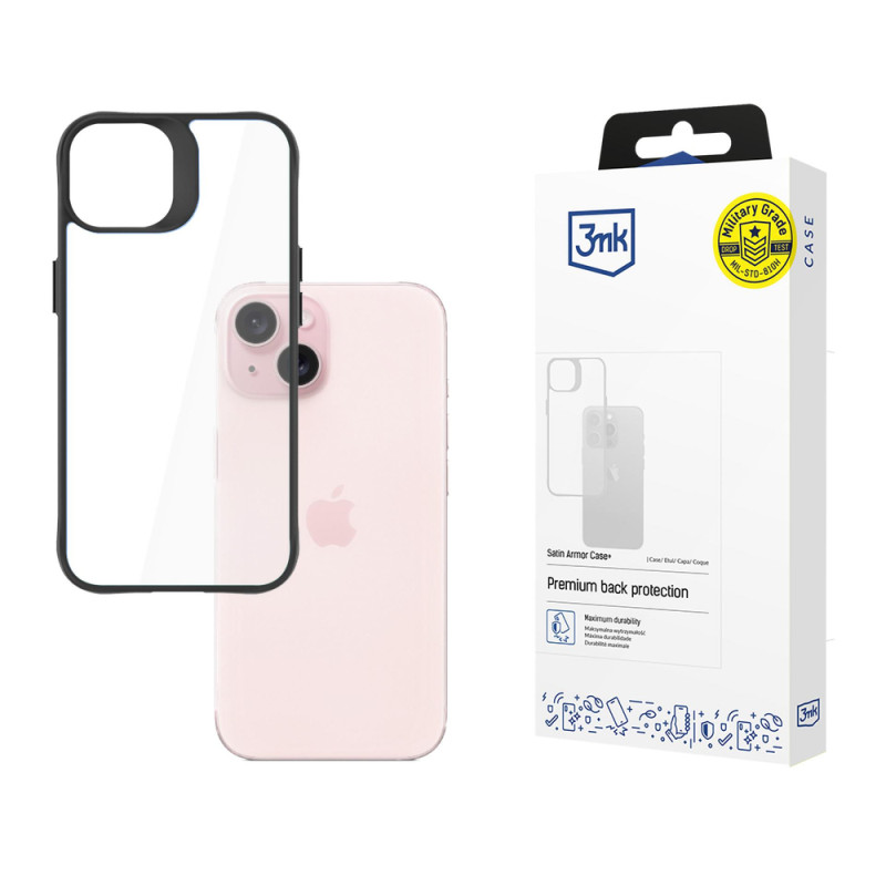 Kryt 3mk SATIN ARMOR CASE+ pro iPhone 15 - saténové černé