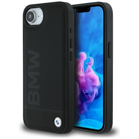 BMW kožené pouzdro Leather Hot Stamp pro iPhone 16e – černé