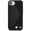 BMW kožené pouzdro Oversized Stripes MagSafe pro iPhone 16e – černé