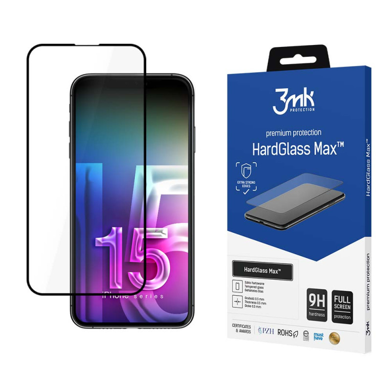 Ochranné sklo 3mk HARDGLASS MAX pro iPhone 15 Pro Max - průhledné