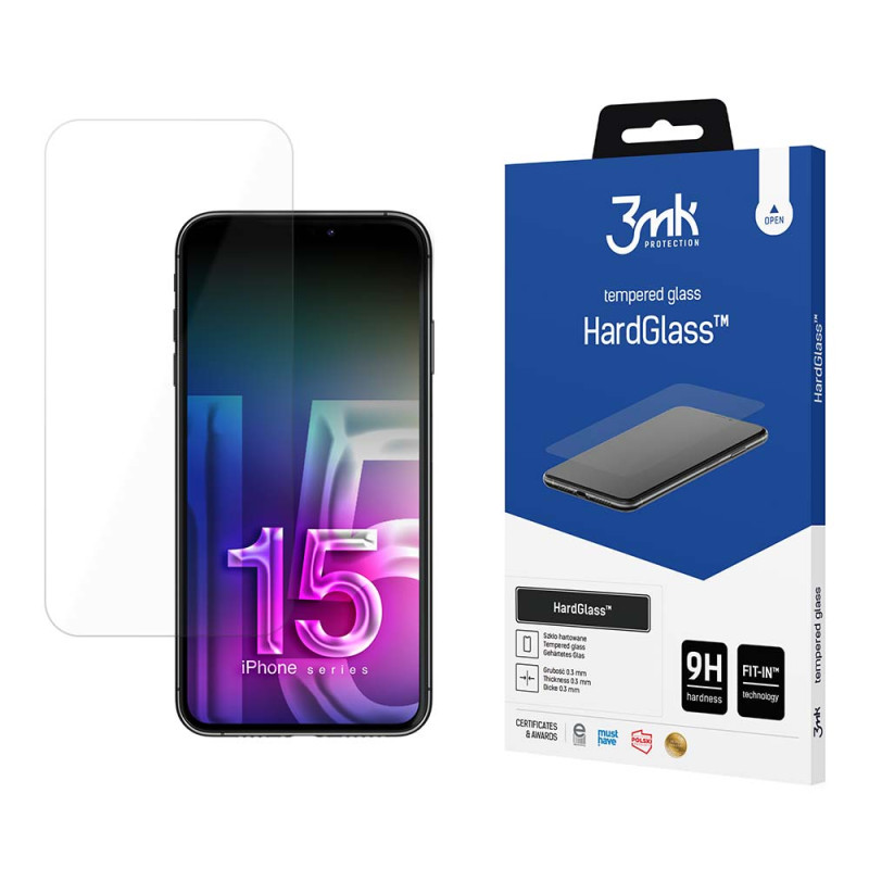 Ochranné sklo 3mk HARDGLASS pro iPhone 15 Pro - transparentní