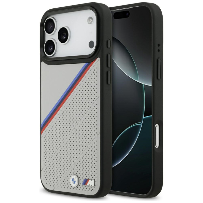 BMW pouzdro M Tricolor Metal Logo MagSafe pro iPhone 17 Pro Max – šedé