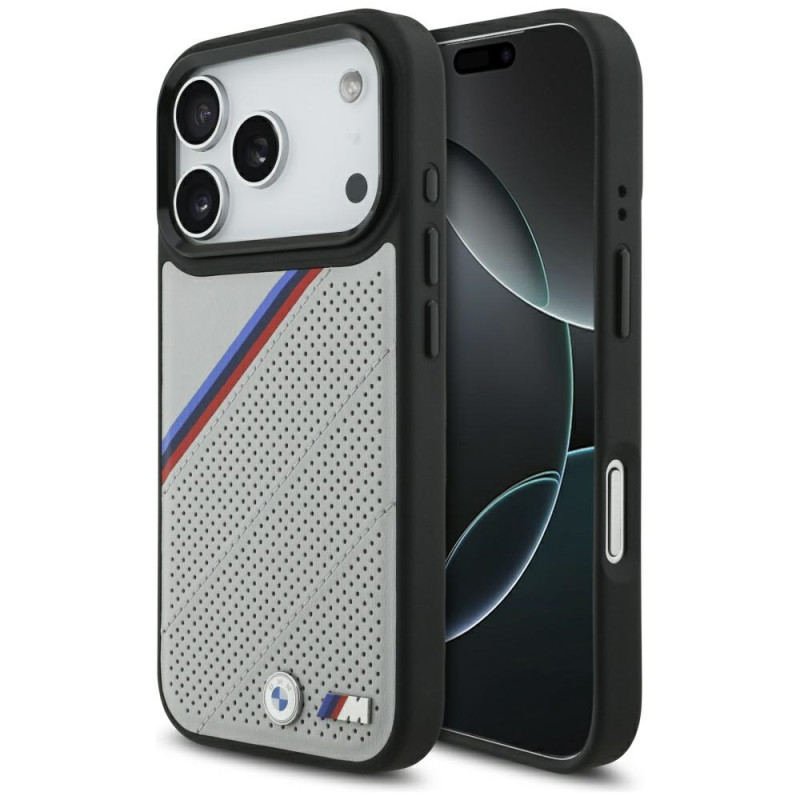 BMW pouzdro M Tricolor Metal Logo MagSafe pro iPhone 17 Pro – šedé