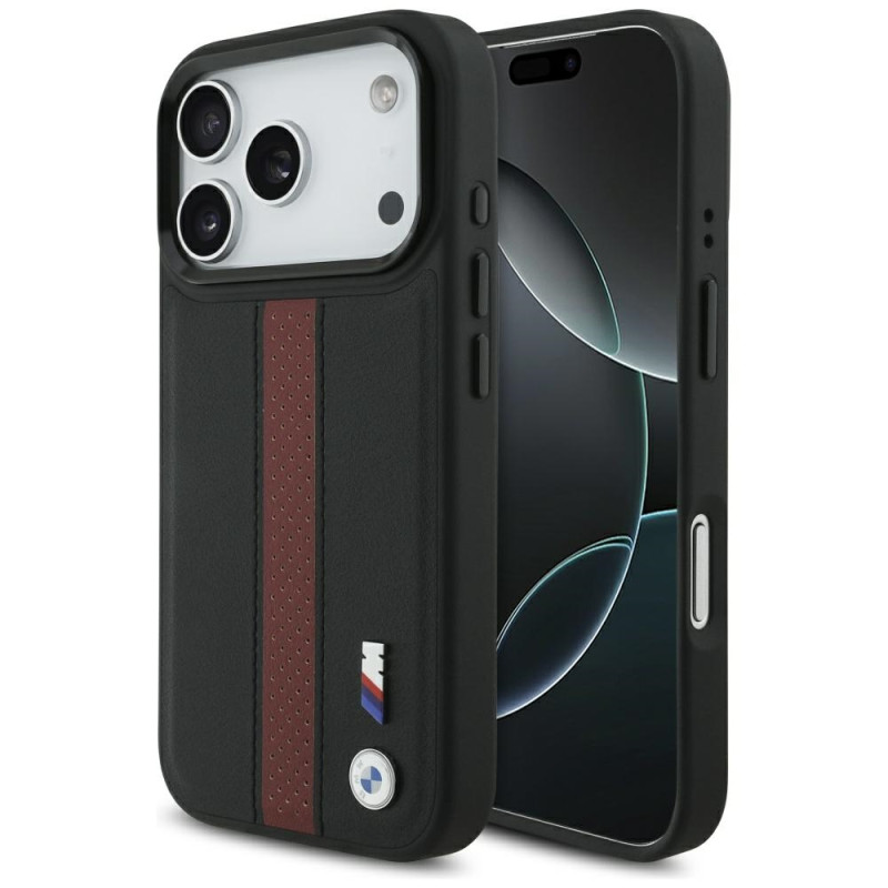 BMW pouzdro M Perforated Stripe Logo MagSafe pro iPhone 17 Pro – červené